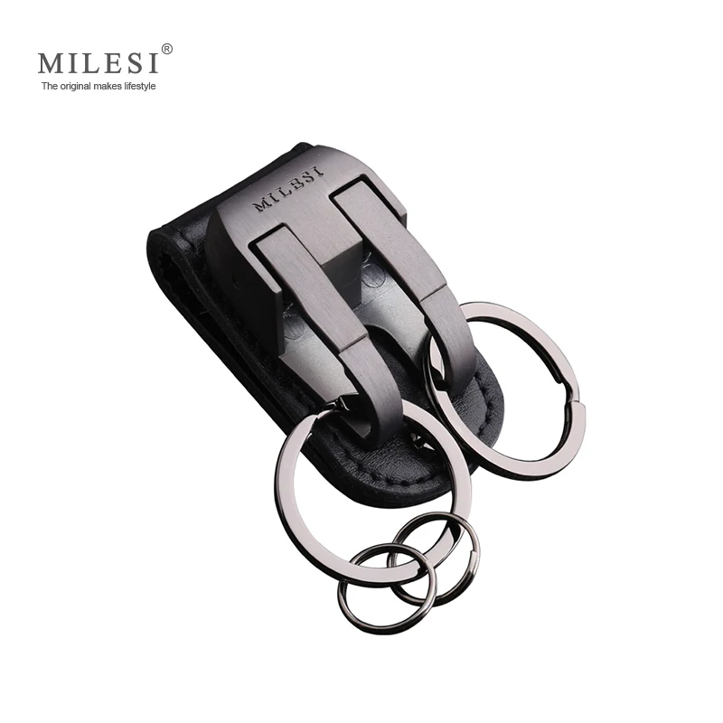 

Milesi Men Waist Hung Metal Car Key Chain Leather Belt Slider Keys Holder Trinket Charm keyring Keychains For Male Key Chain