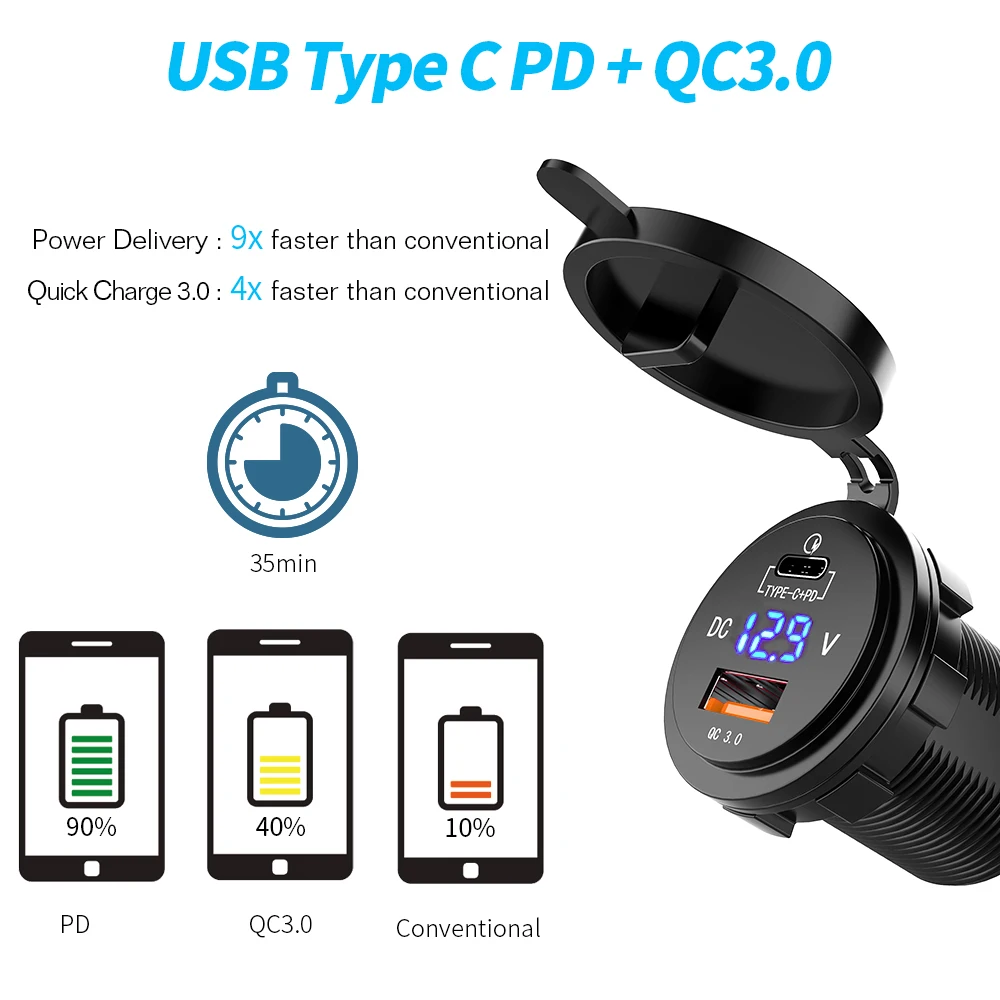 Автомобильное зарядное устройство MICTUNING 36 Вт быстрое PD с разъемом USB для быстрой