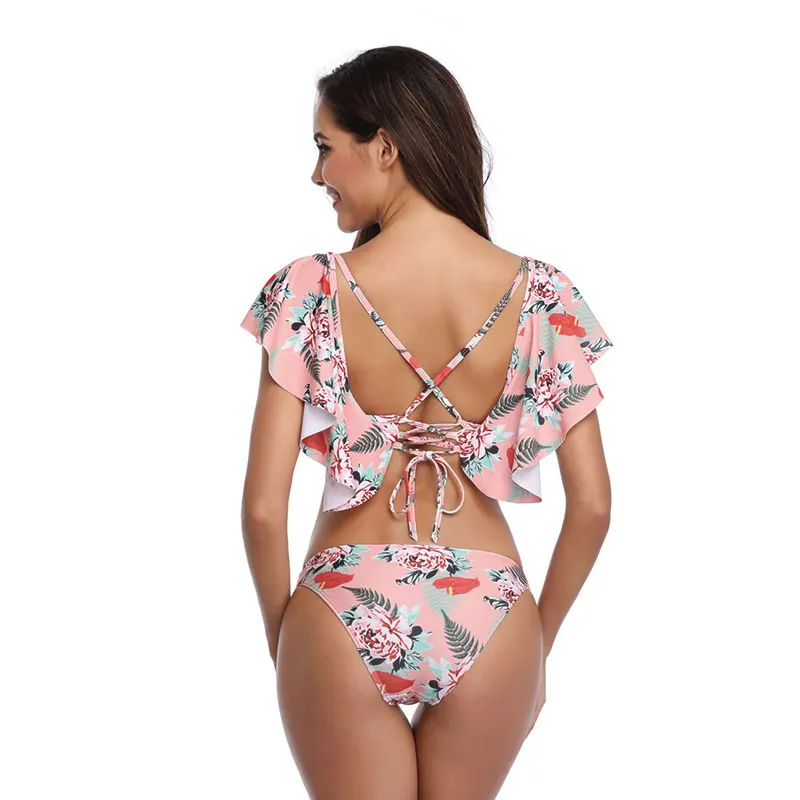 2019 новый сексуальный повязки Бикини рюшами женский купальный костюм с принтом