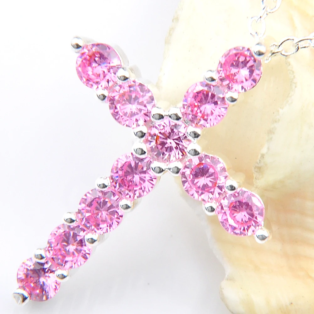 Luckyshine Trendy Jewelry Pink White cross Crystal Zircon Gems Silver Necklaces Pendant Russia USA 3.3*2.4cm | Украшения и