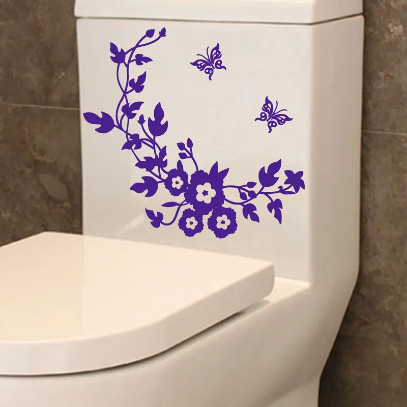 Free Shipping Butterfly Flower Toilet Decoration sticker Mural Creative Bathroom Wall Sticker Vinyl wall Decals | Дом и сад