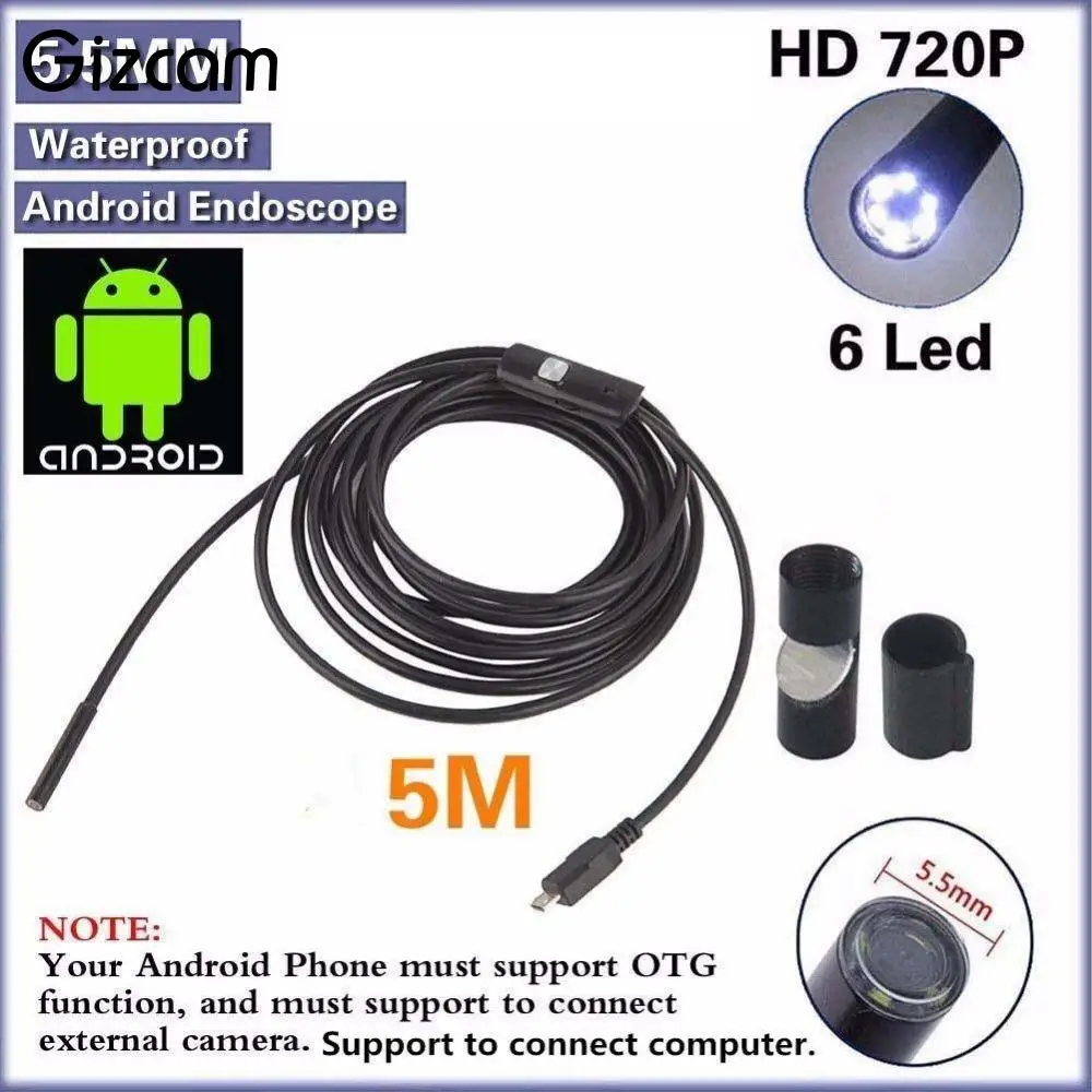 Gizcam mini 7 мм 1 м эндоскоп IP67 Водонепроницаемый бороскоп инспекции труб