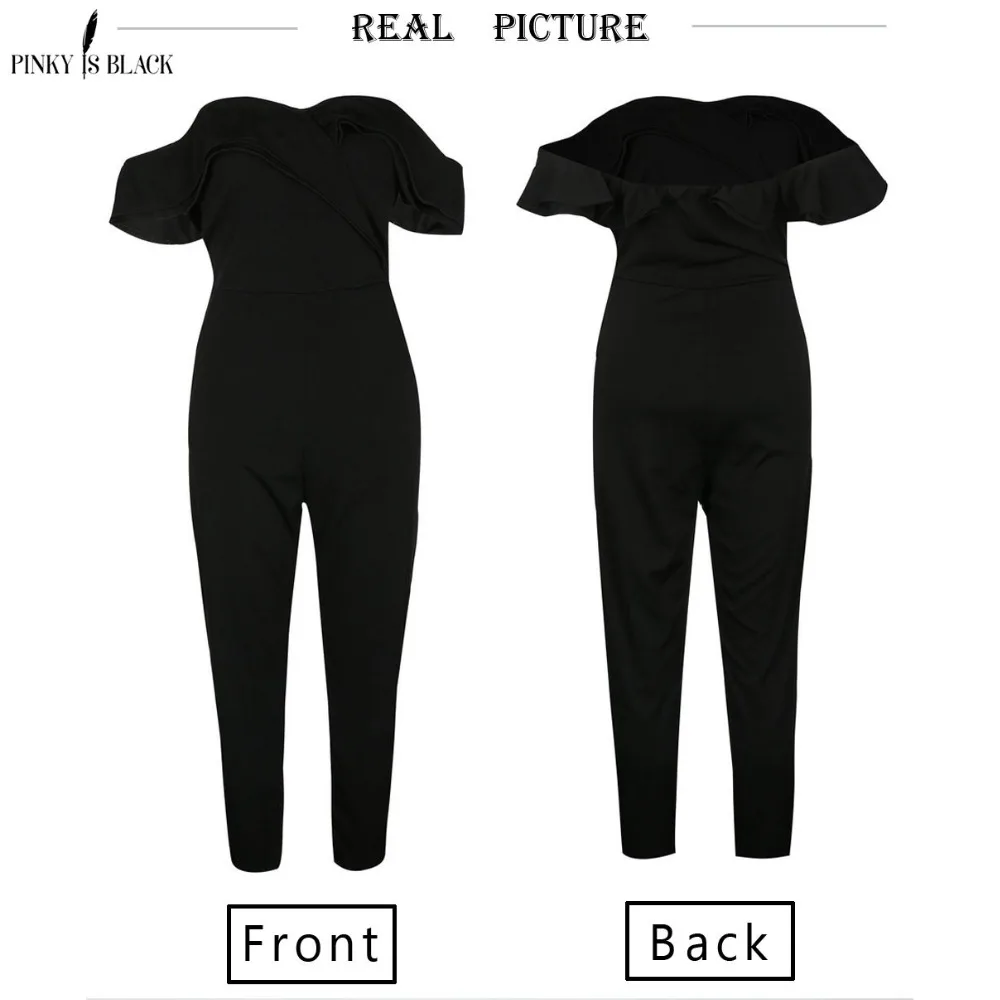

PinkyIsBlack Sexy backless off shoulder black jumpsuit women Tiered ruffle high waist jumpsuit romper Split casual overall femme