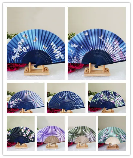 Flower Butterfly Pattern Folding Dance Wedding Party Lace Silk Folding Hand Held Flower Fan G619