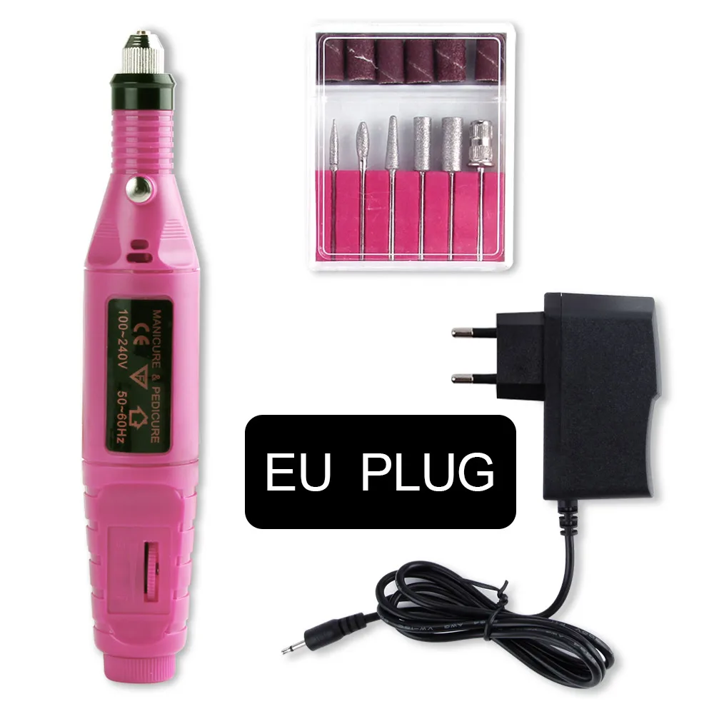 Pink Pen EU Plug Профессиональный электрический Фрезер для ногтей, сверлильный станок, инструменты для маникюра, набор для педикюра, Фрезер фрезы для ногтей оборудование-гвоздь файл 180 - Цвет: Pink Pen EU Plug