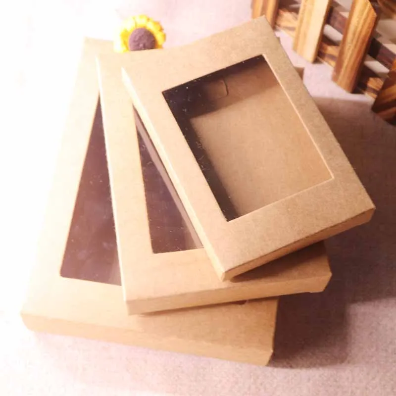 2018 20 шт. DIY Цветная Подарочная коробка из крафт бумаги посылка с прозрачным ПВХ
