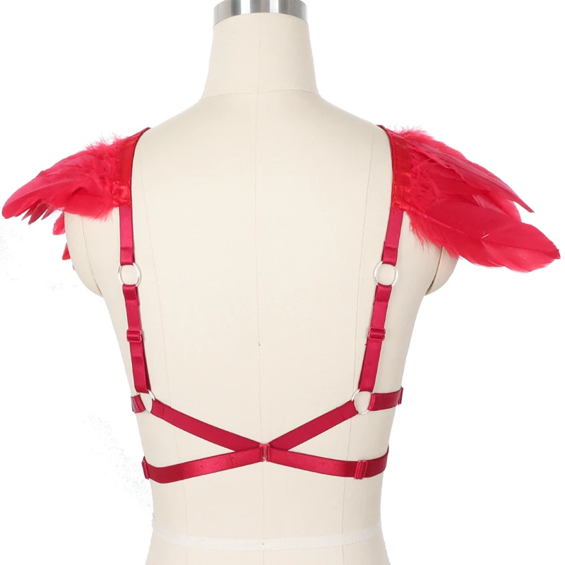 

RedSexy Body Harness for Women Feather Epaulettes Lingerie Cage bra Bondage Tops Goth Angel Wings Party Dance Festival Rave