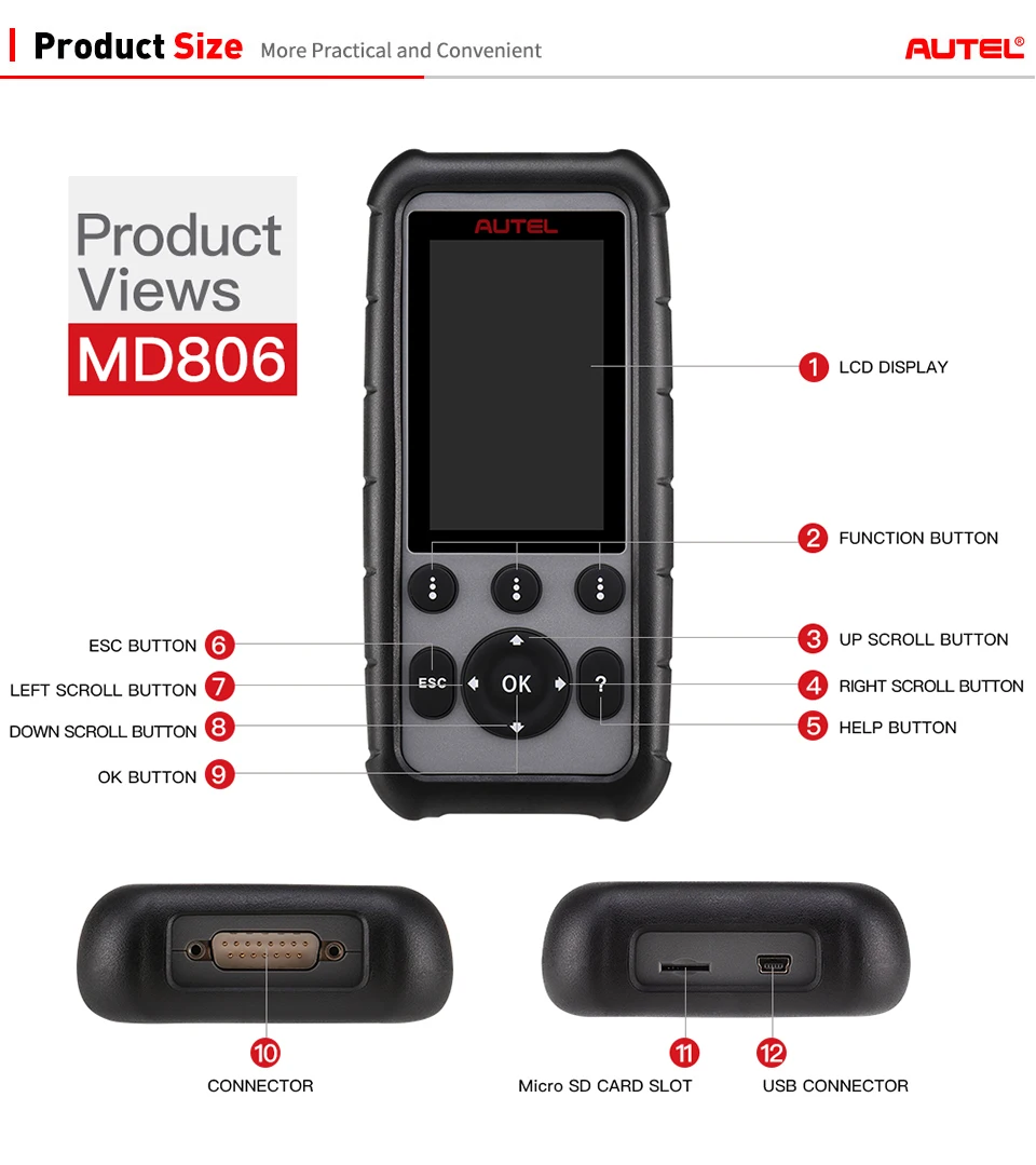 Autel MaxiDiag MD806& MD806 Pro OBD2 автомобиля автомобильный диагностический инструмент OBD 2 Авто диагностический сканер полный Системы диагностики PK MD802 MD805