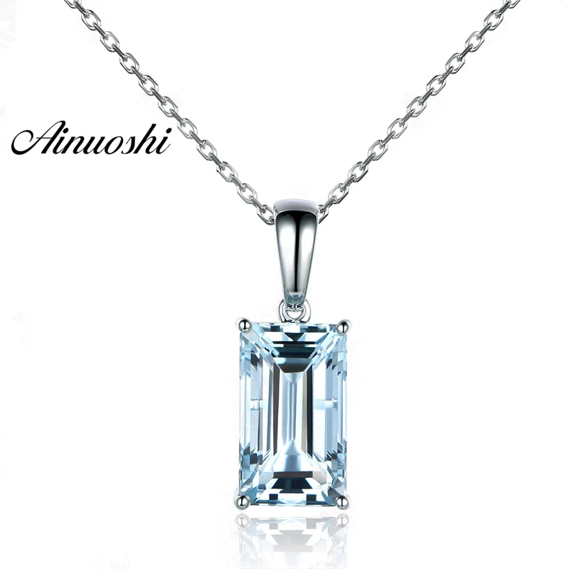 AINUOSHI, подвеска из чистого 925 пробы серебра с топазом, ожерелье, 4ct, изумрудная огранка, натуральный небесно-голубой топаз, подвеска, ювелирное изделие, подарок для женщин