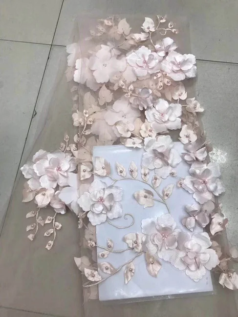 Кружевная ткань персикового цвета 2018 нигерийская кружевная 3D цветочное