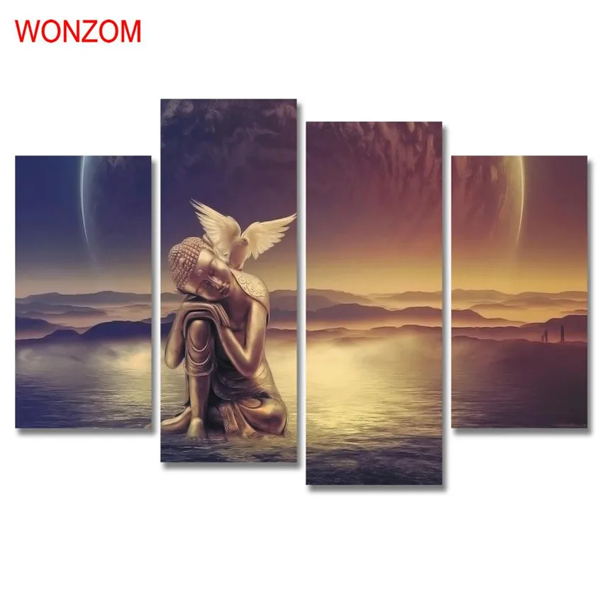 WONZOM 4 шт. картина с изображением птицы Будды современная дзен на холсте медитация