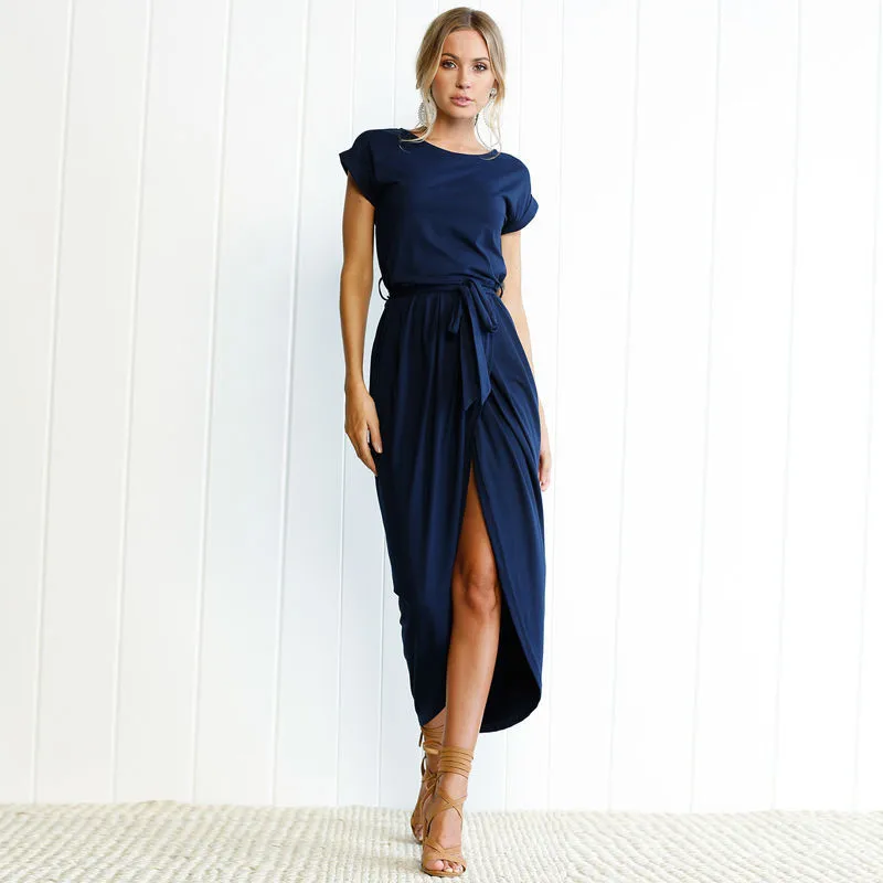Eyes Plus Size 2018 Sumemr Women Fashion Hot Sexy Casual Dress Sashes O Neck Long Vestidos | Женская одежда