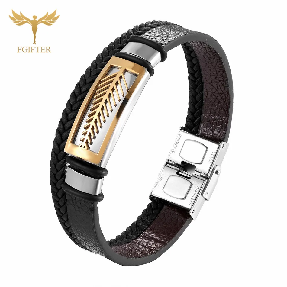 Multi Layer bracelet Модные женские украшения из нержавеющей стали украшение в форме листка Браслеты плетеный кожаный многоярусный браслет манжеты браслеты для мужчин и женщин подарок бижутерия для женщин резинки для плетения браслетов - Окраска металла: Multi Layer bracelet