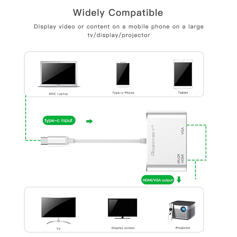 Robotsky USB C адаптер HDMI VGA usb type-c к HDMI 4 K мужчин и женщин для MacBook Pro ChromeBook Xiaomi huawei mate 10 USB-C HDMI