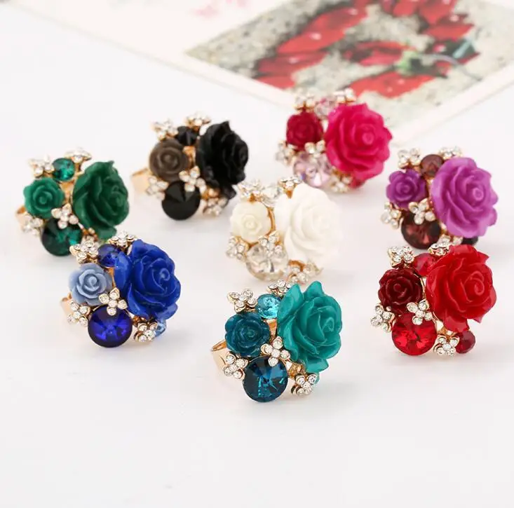 LUNPER разноцветное кольцо из смолы с цветком розы открытое изменяемое готическое