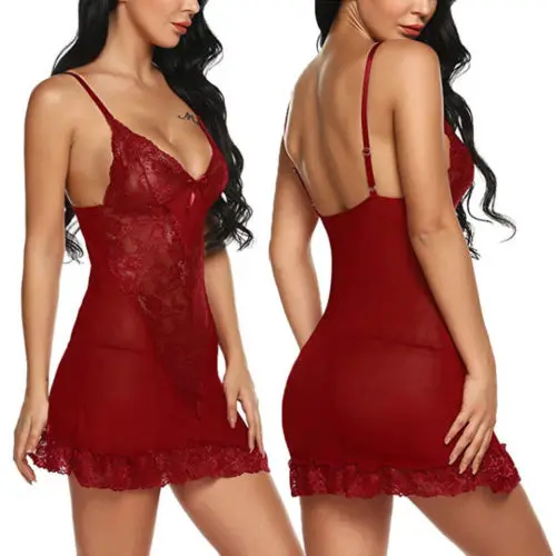 Пикантные фантазийное кружевное платье Babydoll женское одежда для сна облегающая
