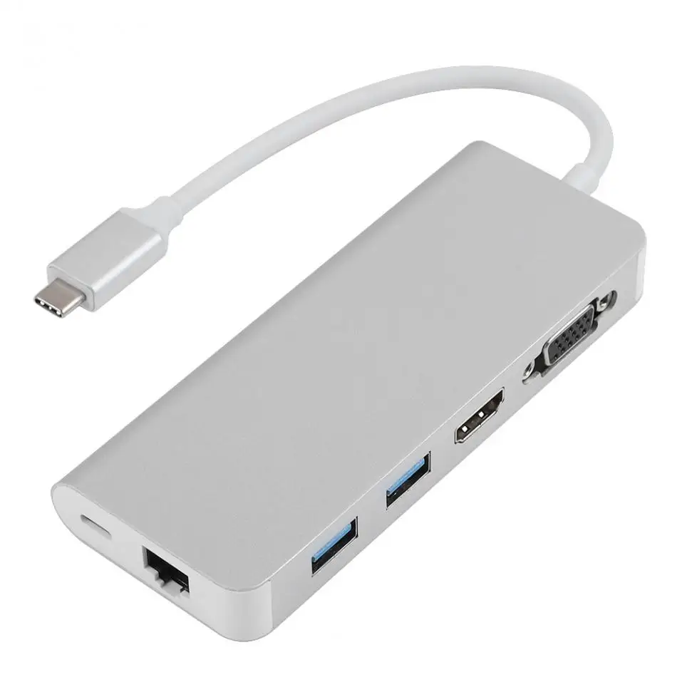 Многофункциональный USB3.0 концентратор адаптер тип-c к HDMI/VGA/RG45 Gigabit LAN/USB3.0/PD конвертер портативный USB-C концентратор для Apple MacBook