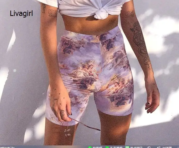 Livagirl эстетический принт Ангел байкерские шорты для женщин высокая талия athleisure