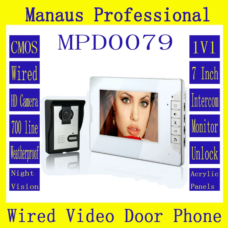 

Smart Home 7" TFT Color Video door phone Doorbell & IR Night Vision Camera doorphone monitor Speakerphone intercom System D79a