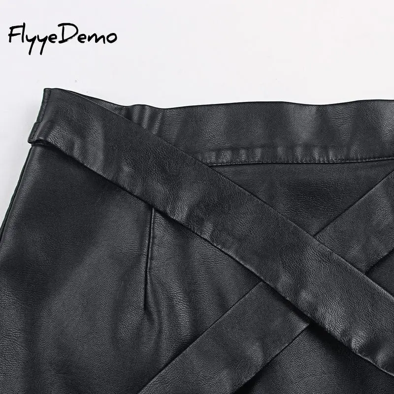 Женская юбка из искусственной кожи FlyyeDemo черная короткая мини со шнуровкой и