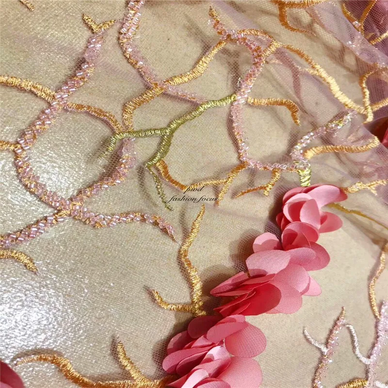 mesh lace fabric with 3D flowers haute couture elegant fine tulle bridal wedding | Дом и сад