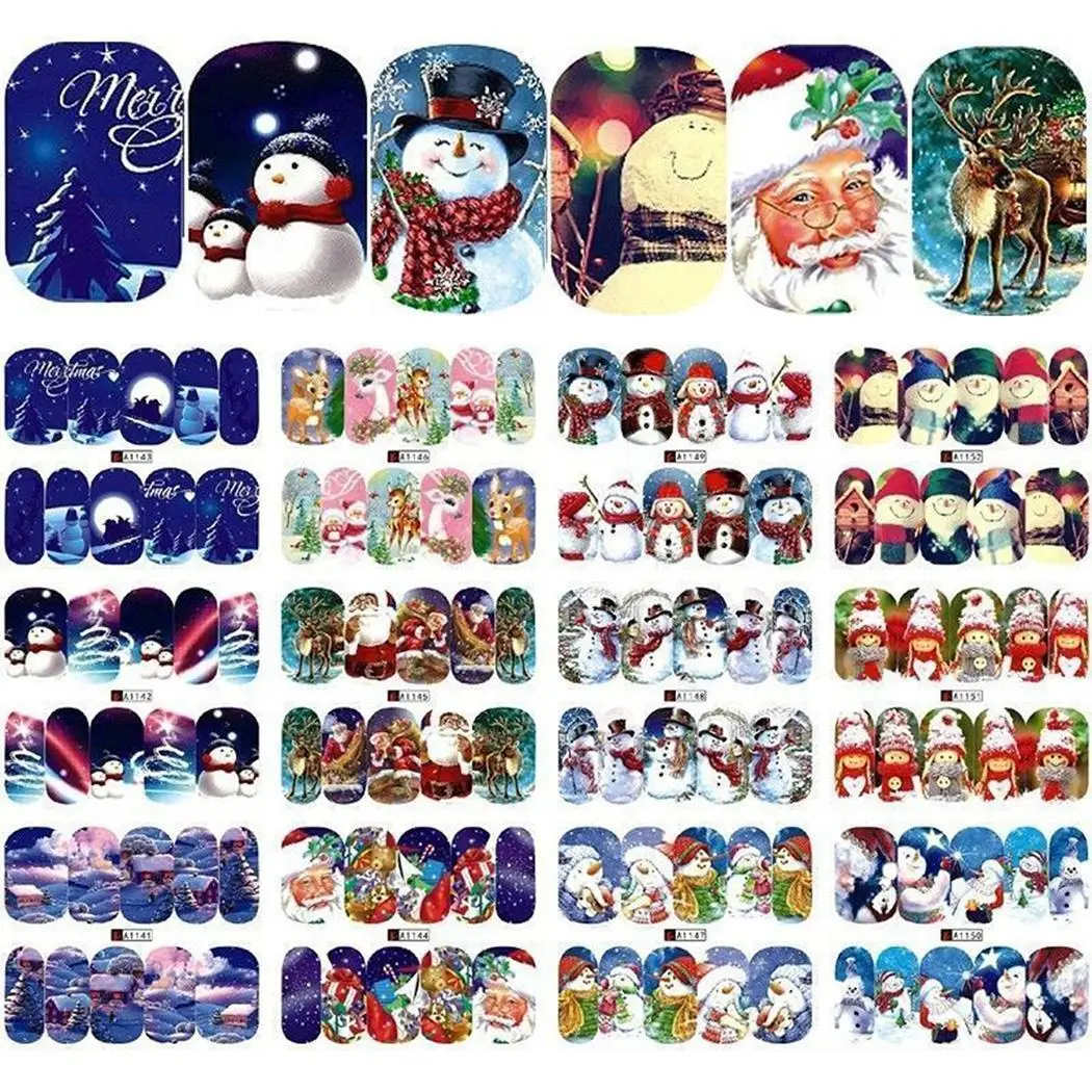 12 листов Рождество передача полный обертывание ногтей печатное искусство как на