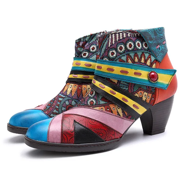 Ankle Boots MStacchi/Женская обувь из натуральной кожи; женские ботильоны с боковой молнией в стиле пэчворк; женская обувь; сезон весна-осень; Botas; ботинки из богемной кожи - Цвет: Ankle Boots