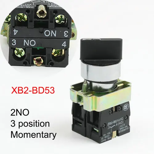 XB2-BD21 BD25 BD33 BD53 BD73 1NO/2NO/1NO1NC 2/3 мгновенное положение/самосброс фиксация/самоблокирующийся селектор кнопочный переключатель - Цвет: XB2-BD53