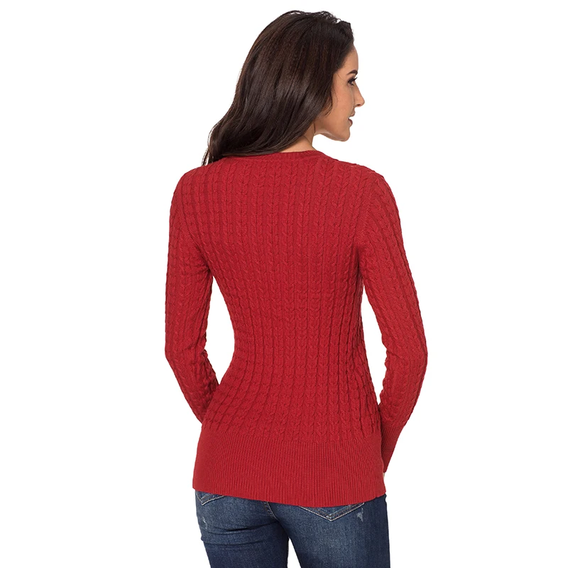 2018 Женский Пуловер Осень Зима базовый черный красный серый ребристый кабель