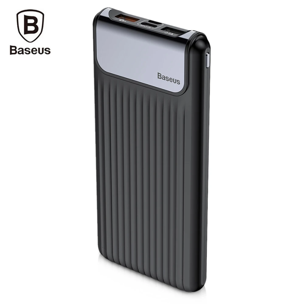 Baseus портативный тонкий цифровой 10000 мАч power Bank QC 3 0 двойной USB bank Тонкий внешний