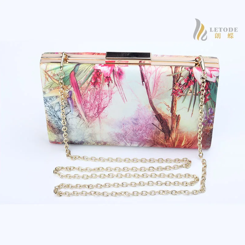 Bolsa Bolsos Female Flower Print bag ladies evening wedding flap clutch Frame Vintage Landscape elegant chain handbag 8238-2 | Багаж и