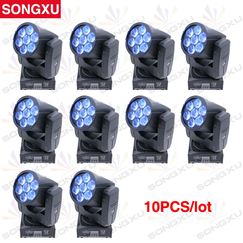 10 шт./лот SONGXU LED Moving Head Zoom Light 16 DMX Channel 7*12 Вт RGBW 4IN1 смешивание цветов DJ Освещение