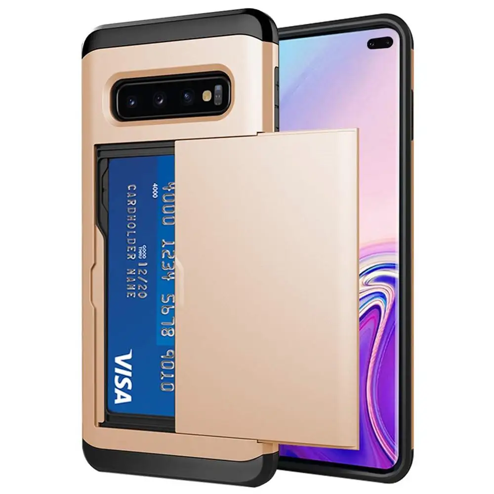 Gold Для samsung Galaxy S10 Plus S9 S8 S7 S6 Edge S5 S10E S10 5G чехол горка Броня кошелек слоты для карт держатель чехол для samsung Note 9 8 - Цвет: Gold