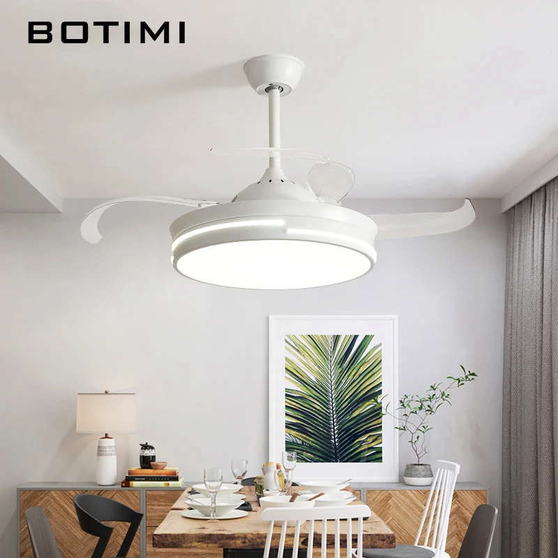 Современный светодиодный потолочный вентилятор BOTIMI 220 В с подсветкой для спальни, белый вентилятор с пультом дистанционного управления, деревянный Домашний Вентилятор для внутреннего охлаждения, лампа
