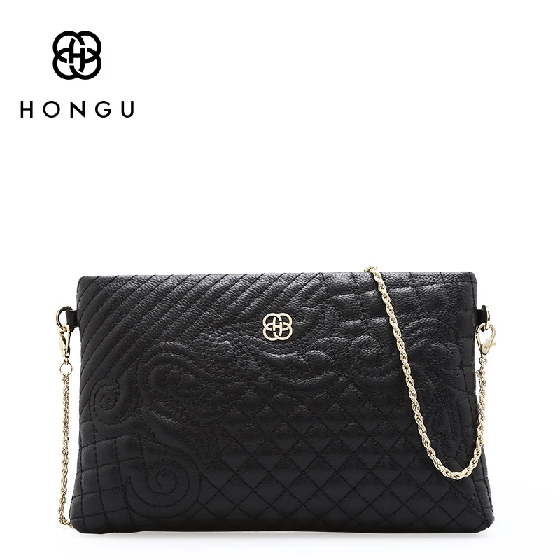 HONGU Luxury Genuine Cow Leather Evening Bag Women Messenger Shoulder Handbag Chain Business Wallet Functional Beach Storage | Багаж и