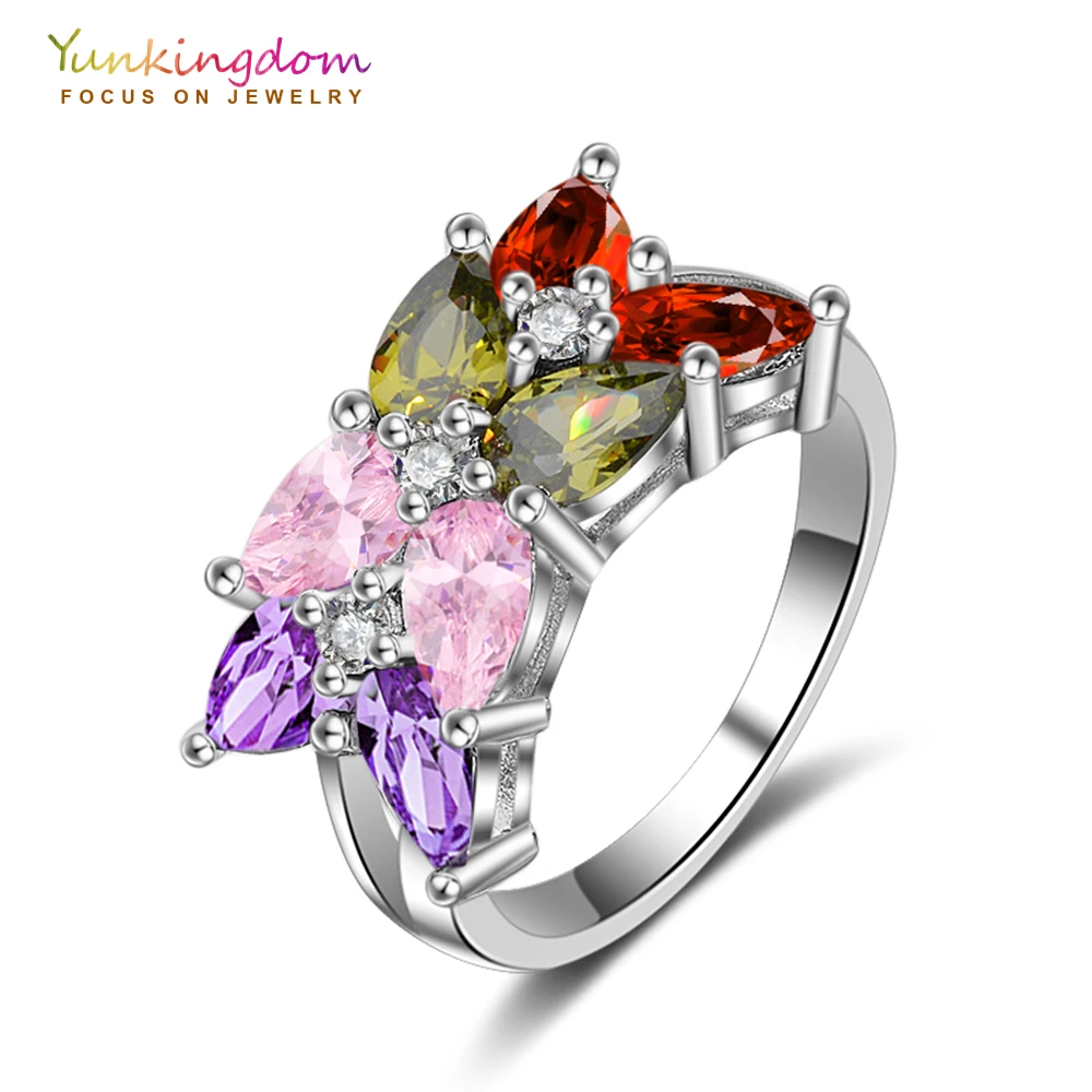 Новый дизайн цветок Обручальные кольца красочные Цирконий Кристалл белый цвет