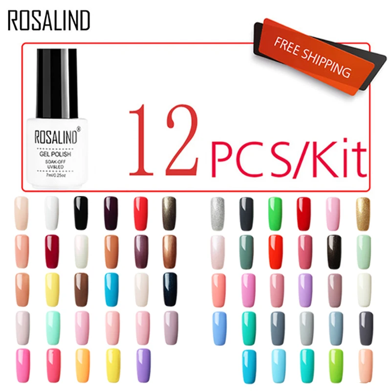 (12PCS/SET)ROSALIND Gel Nail Polish Set For Manicure Extension Kit Nails Art Design Acrylic Off gellak White Varnish | Красота и