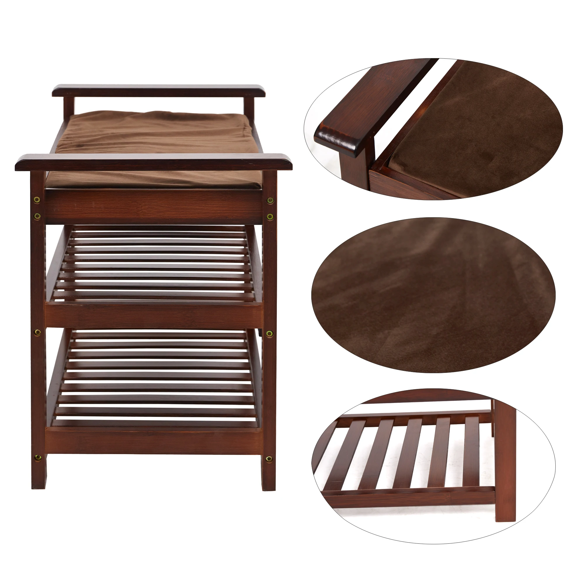 Эспрессо скамейка с мягким сиденьем 2-ярусная бамбуковая стойка для хранения