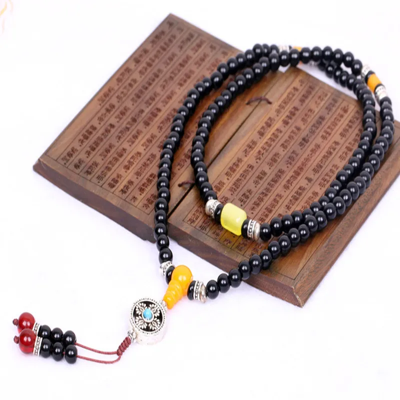 Мужской браслет Sennier из натурального черного камня 6 мм|prayer bracelet|bracelet bracelettibetan