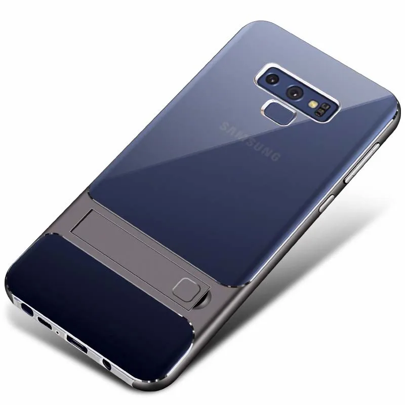 Серый ITEUU NOTE9 PC TPU чехол с подставкой для samsung Galaxy Note 9 чехол s Мягкие противоударные силиконовые прозрачные чехлы с подставкой - Цвет: Серый