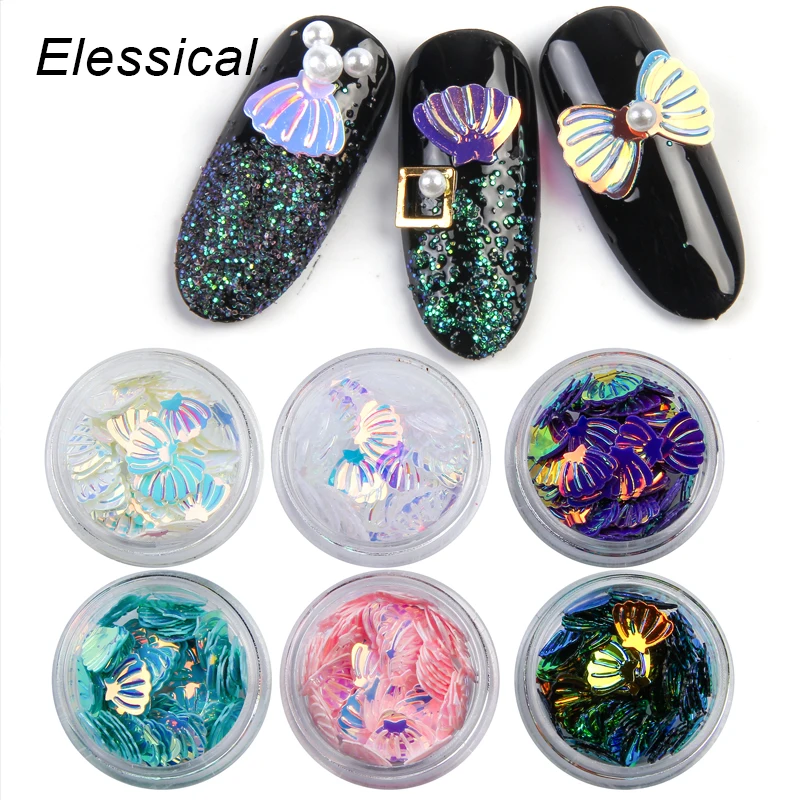 Elessical 6 бутылок/комплект В виде ракушки Форма ногтей блестит Русалка Цвет DIY
