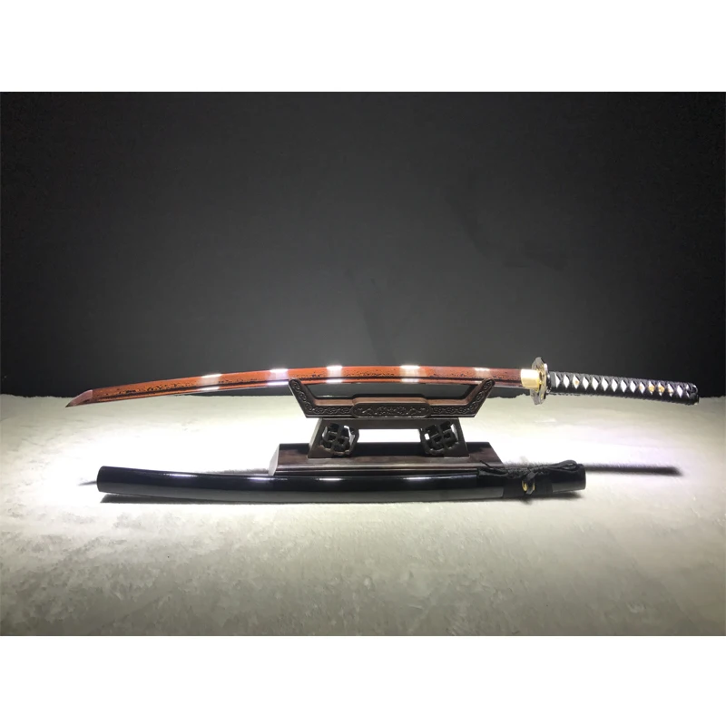 Bestellen Japanischen Krieger Messer Katana 102 Cm Checkered Eisen Schwarz Holz Mantel überlegene Qualität Schwert Nicht Sharp