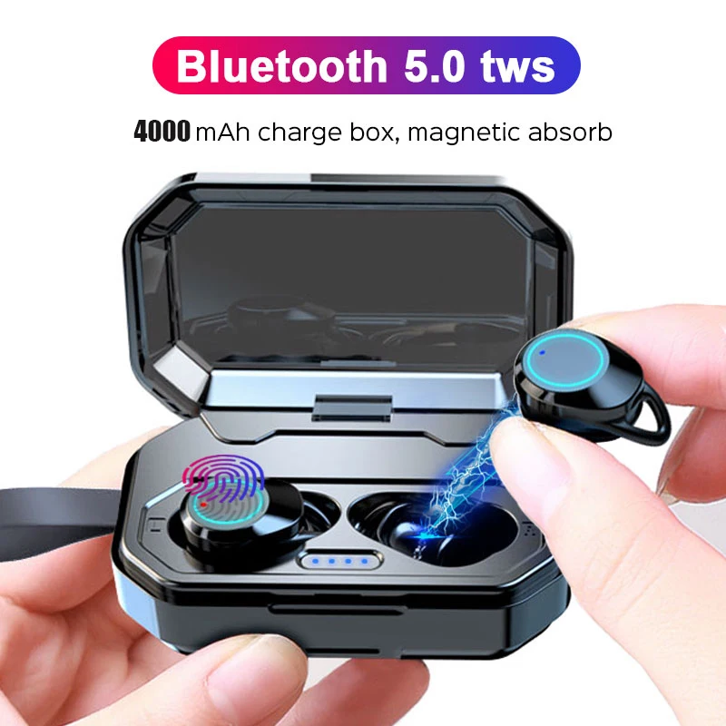 TWS Беспроводная bluetooth-гарнитура 5,0 наушники стерео вкладыши с микрофоном громкой связи 4000 мАч Мощный светодиодный дисплей IPX7 Водонепроницаемая гарнитура