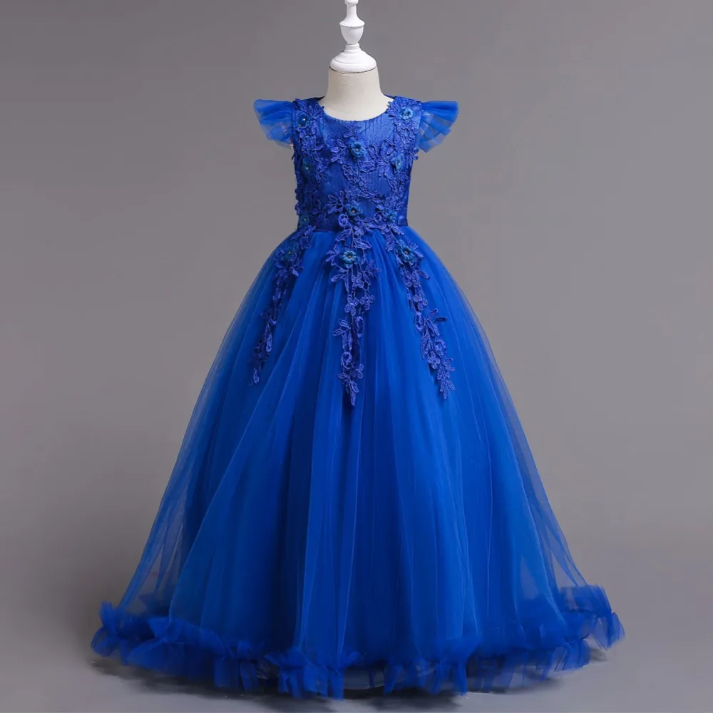 2019 New Children princess dress girl's wedding Floor Length Lace Stitching Tulle Flowers Prom Valentine's Day Party Wear | Детская