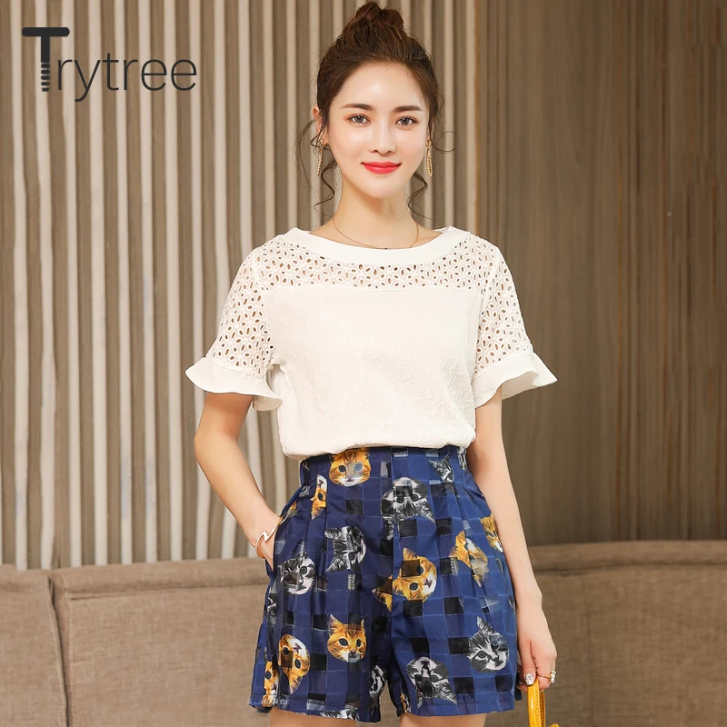 Trytree летний женский комплект из двух предметов повседневный топ с круглым