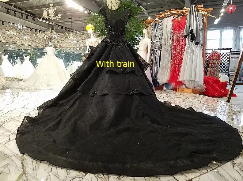 with train 50cm LSGT9574 черные кружевные цветы без бретелек зашнуровать платья выпускного вечера, отбивающие роскошь, когда-либо довольно покупок в Интернете - Цвет: with train 50cm