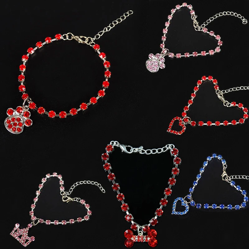 Роскошные хрустальные стразы металлическая цепь собака кошка ожерелье кость