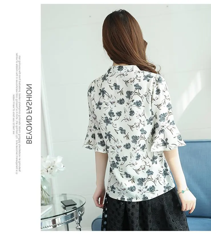 Blusas Femininas, новинка, модная шифоновая блузка, женские блузки с принтом, рубашки с цветочным принтом, летние женские топы, большие размеры