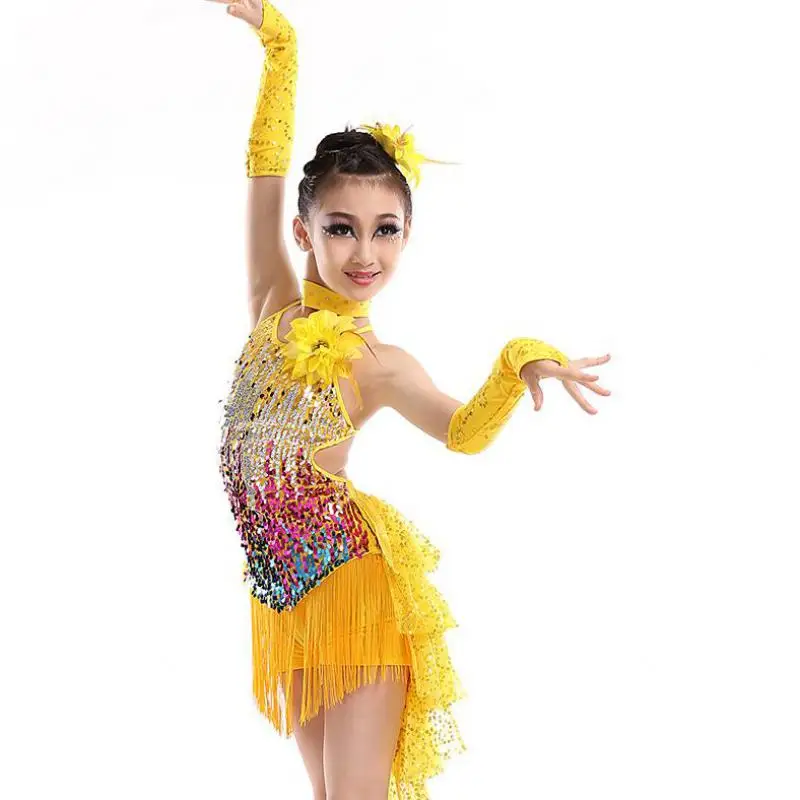 New Latin Dance Dress For Girls Costumes Sequins Tassels Children's Examination Competition Performance Clothing | Тематическая
