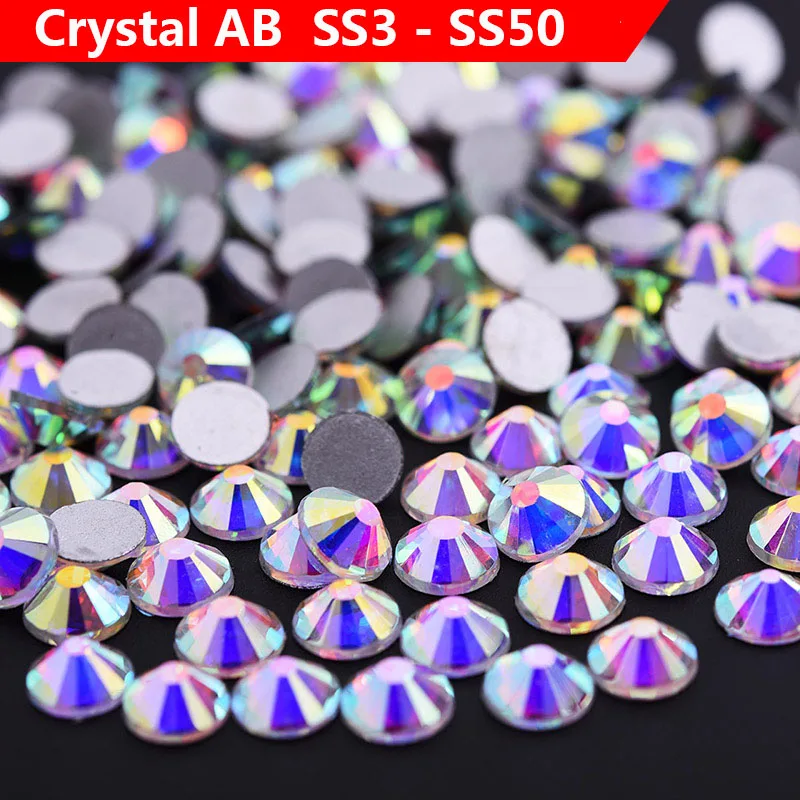 

Glitter Rhinestones Crystal AB SS3-SS50 Non Hot Fix Flatback Nail Strass ab Cristal Sewing & Fabric Garment Rhinestone